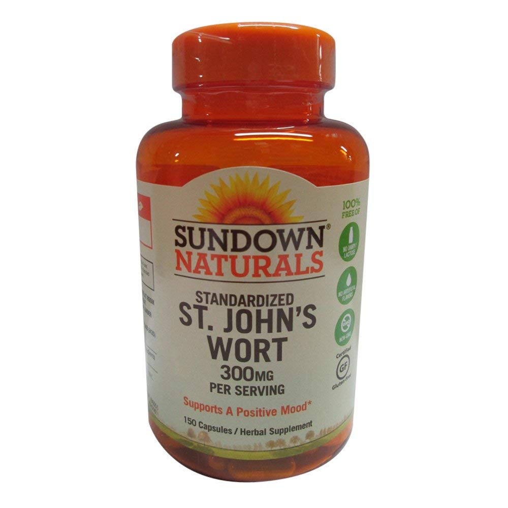 Sundown Naturals Feeling Positive St. John's Wort 300 Mg capsules, dietary supplement for mood support, 150 capsules.