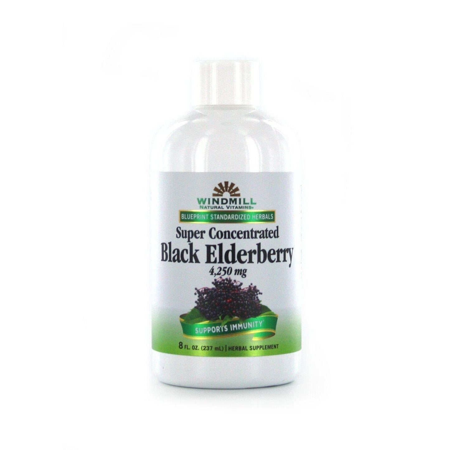Black elderberry supplement in an 8 fl oz bottle from Windmill Natural Vitamins, part of Pasteur Pharmacy's vitamins and supplements.