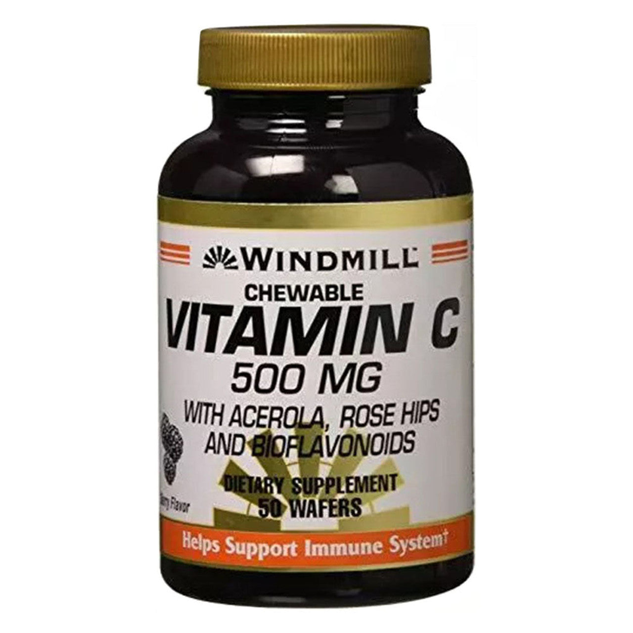 Windmill Vitamin C 500 mg chewable wafers in orange flavor, 50 tablets, dietary supplement by Pasteur Pharmacy.