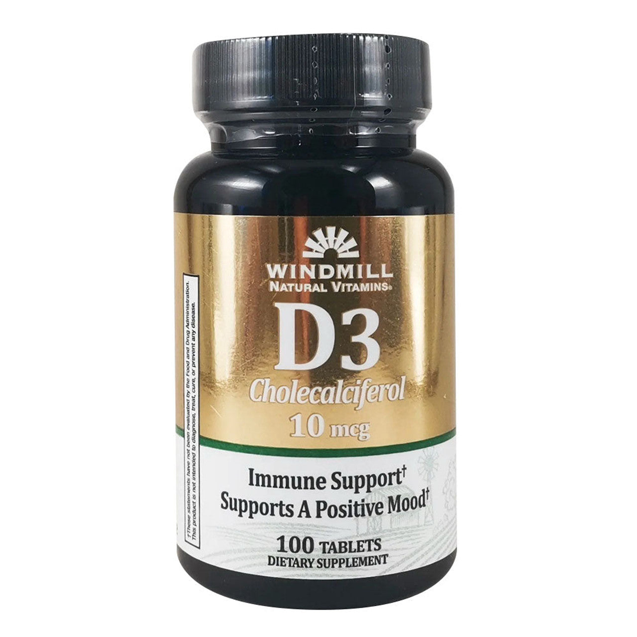 Windmill Vitamin D-400 tablets in a bottle, dietary supplement for bone health, by Pasteur Pharmacy.