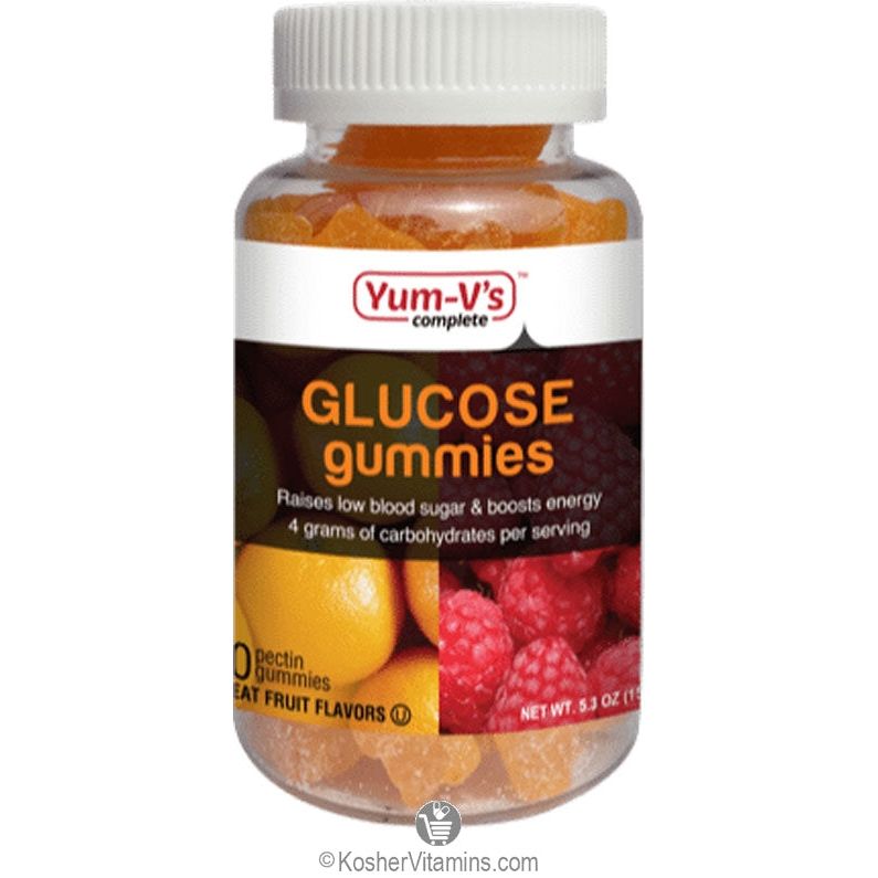 Yum-V's Glucose Gummies vitamin supplement by Pasteur Pharmacy, featuring colorful gummy candies in a clear container.