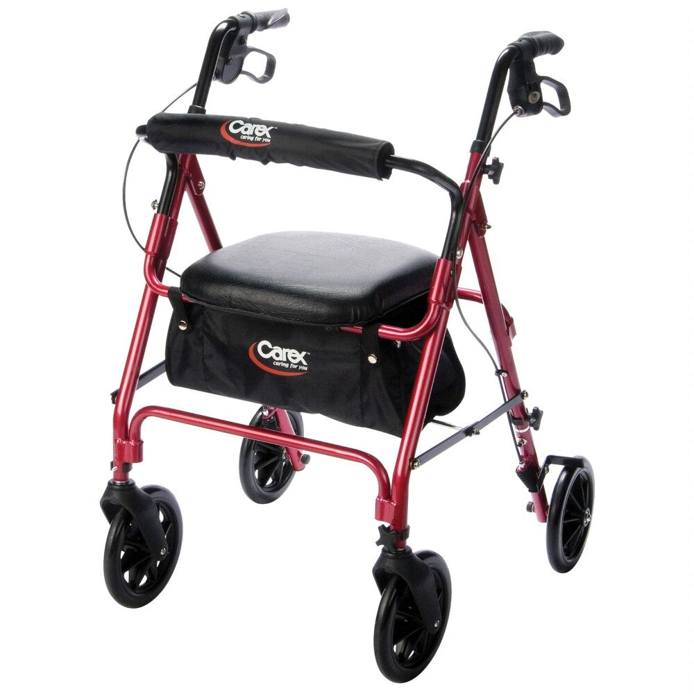 Premium aluminum rolling walker with large 8-inch wheels, foldable design, and built-in seat for stability and comfort.