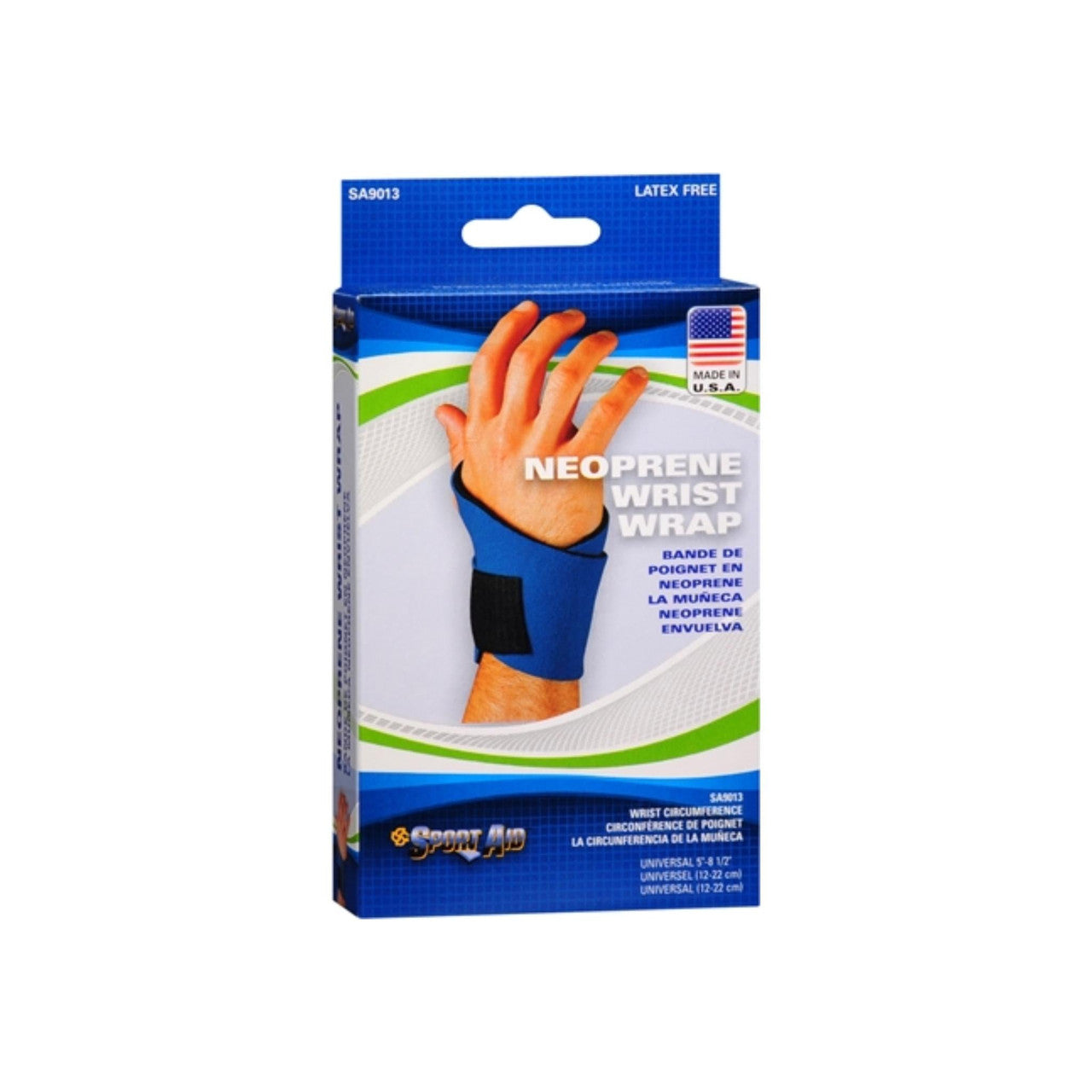 Neoprene sport wrist brace from Pasteur Pharmacy, universal fit, provides support and stability for wrist injuries or strain.