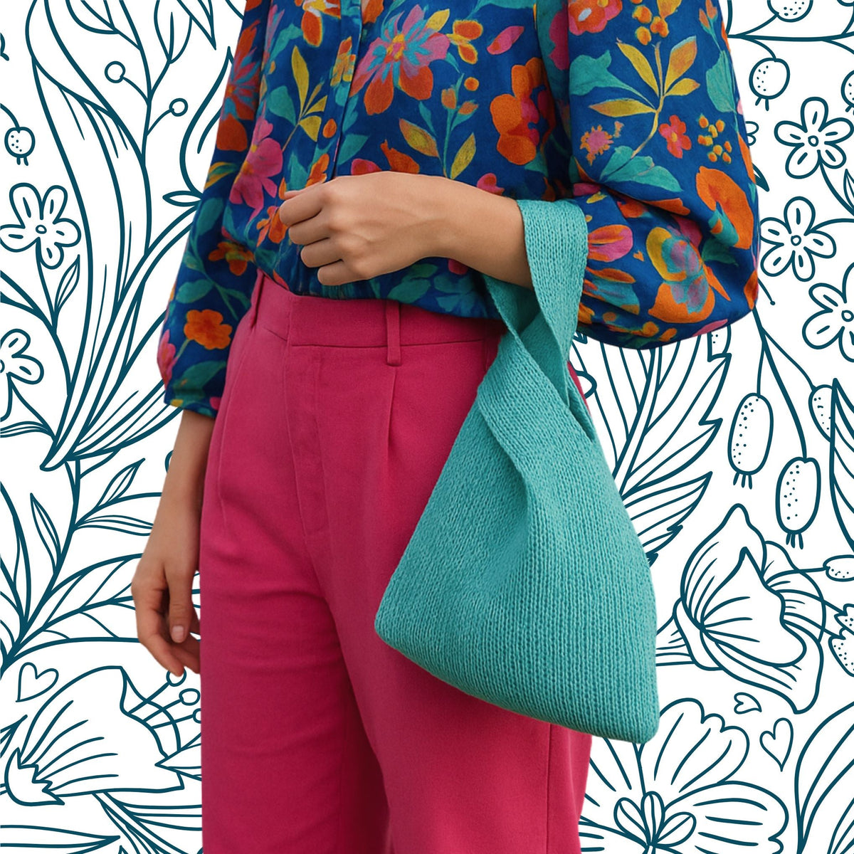 Japanese Knot Bag knit pattern by Darn Good Yarn, featuring eco-friendly design using recycled silk yarn.