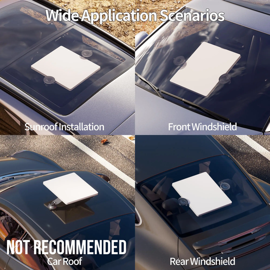 Starlink Mini Suction Cup Mount from PCI Race Radios mounted on a vehicle, used for secure satellite internet antenna positioning.