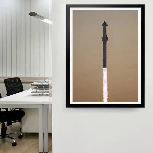 Real photo of SpaceX Starship on a canvas poster, featuring detailed aviation and rocket technology wall art decor by Perfecsy.