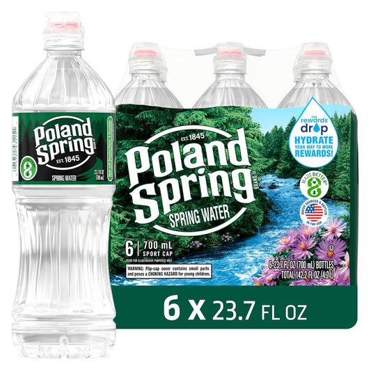 12-pack of Poland Spring Maine Spring Water bottles, 8 oz, crisp still water with naturally balanced minerals and electrolytes.