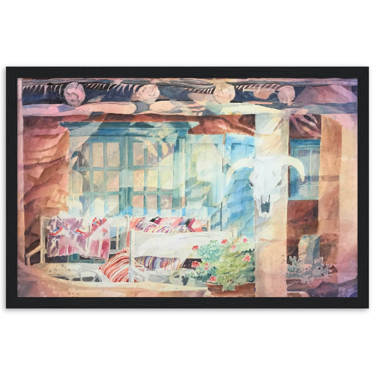 'Southwestern Home' Watercolor I 12x18 inch Wooden Framed Southwest Art Print I Original Artwork by American Artist Barbara Cleary