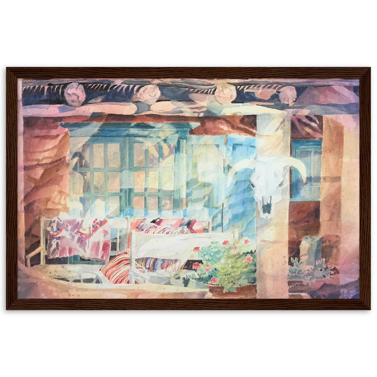 'Southwestern Home' Watercolor I 12x18 inch Wooden Framed Southwest Art Print I Original Artwork by American Artist Barbara Cleary