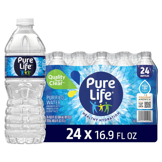 Pure Life purified bottled water with Toy Story 5 packaging, 16.9 fl oz bottles, mineral-enhanced still drinking water, 15-pack.