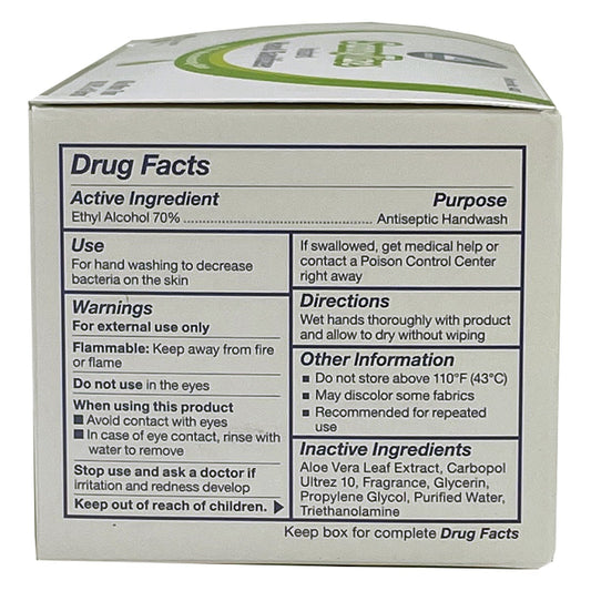 Box of 144 SannyTize Instant Hand Sanitizer packets, 0.9g each, in hygiene product packaging.
