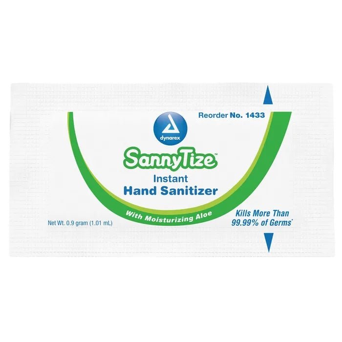 SannyTize Instant Hand Sanitizer 0.9g packets in a box of 144, hygiene hand sanitizer by quakekits.com