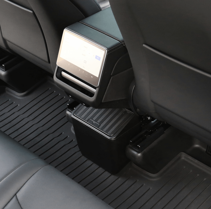 Rear seat storage box trash can for Tesla Model Y in Juniper, designed for organized interior storage with durable material.