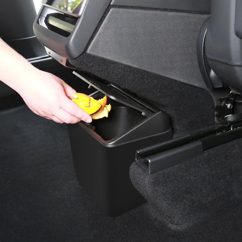 Rear seat storage box trash can for Tesla Model Y in Juniper, designed by Tesery Official Store, fits seamlessly in vehicle interior.