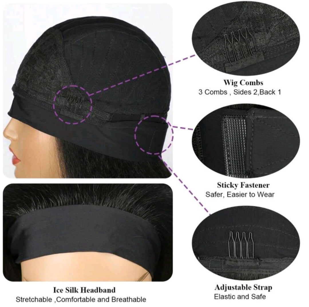 EdleessFashion LydiaMFashions Kinky Straight Headband Wig with natural black hair and headband, showcasing a sleek, straight style.