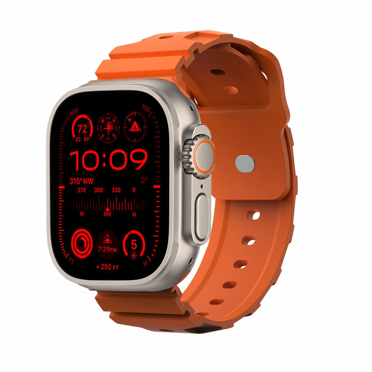 Orange Robust sport band designed for fitness trackers, featuring a flexible and breathable silicone material.
