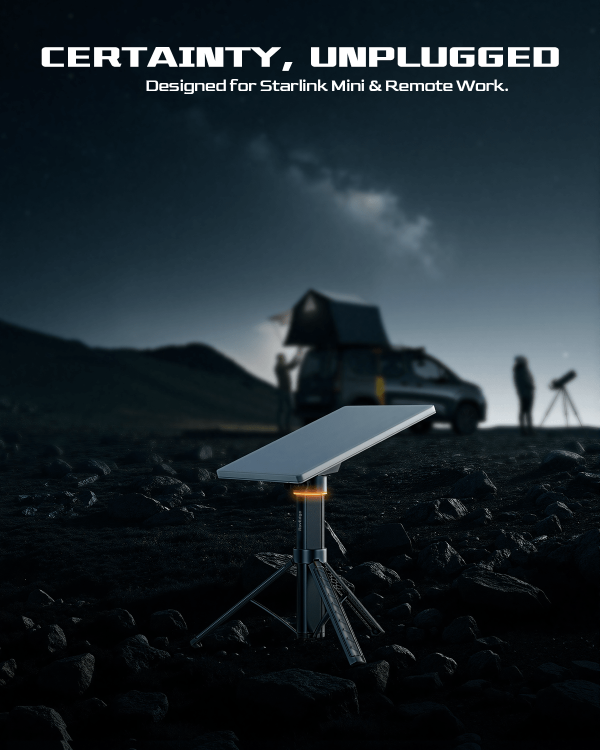 Tesery Starlink Mini portable power bank with 51,300mAh battery and tripod stand for reliable outdoor internet connectivity.