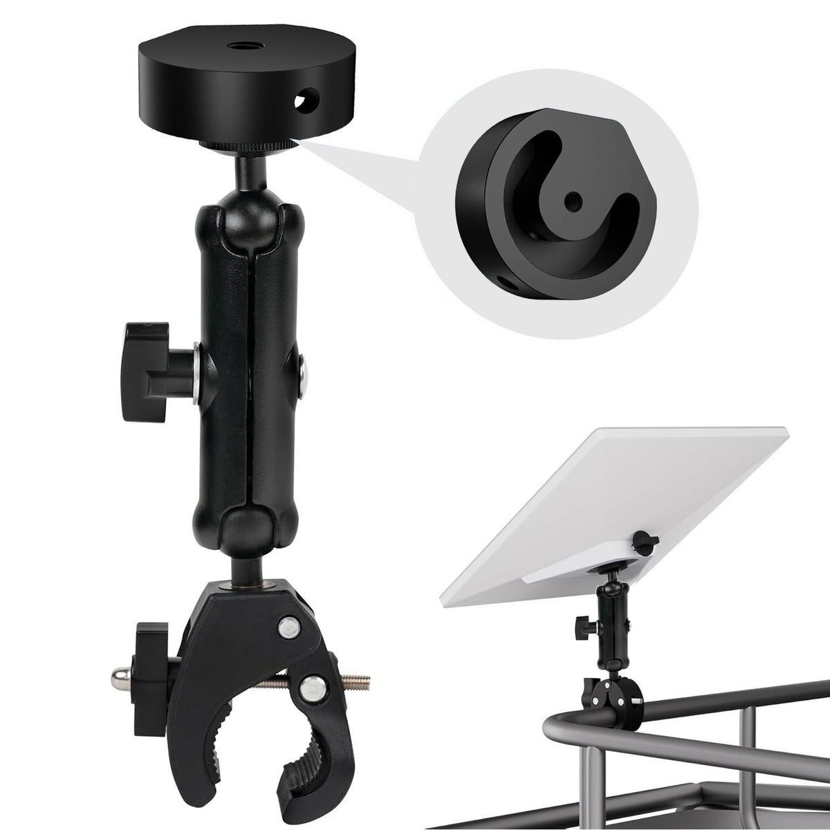 Heavy-duty Tesery Starlink Mini RV Clamp Mount attached to an RV for portable satellite internet setup.