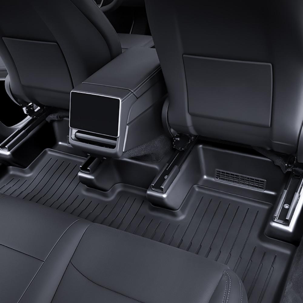 Set of five Tesery Model Y Juniper seat slide rail anti-kick guards, protective covers for Tesla Model Y interior.