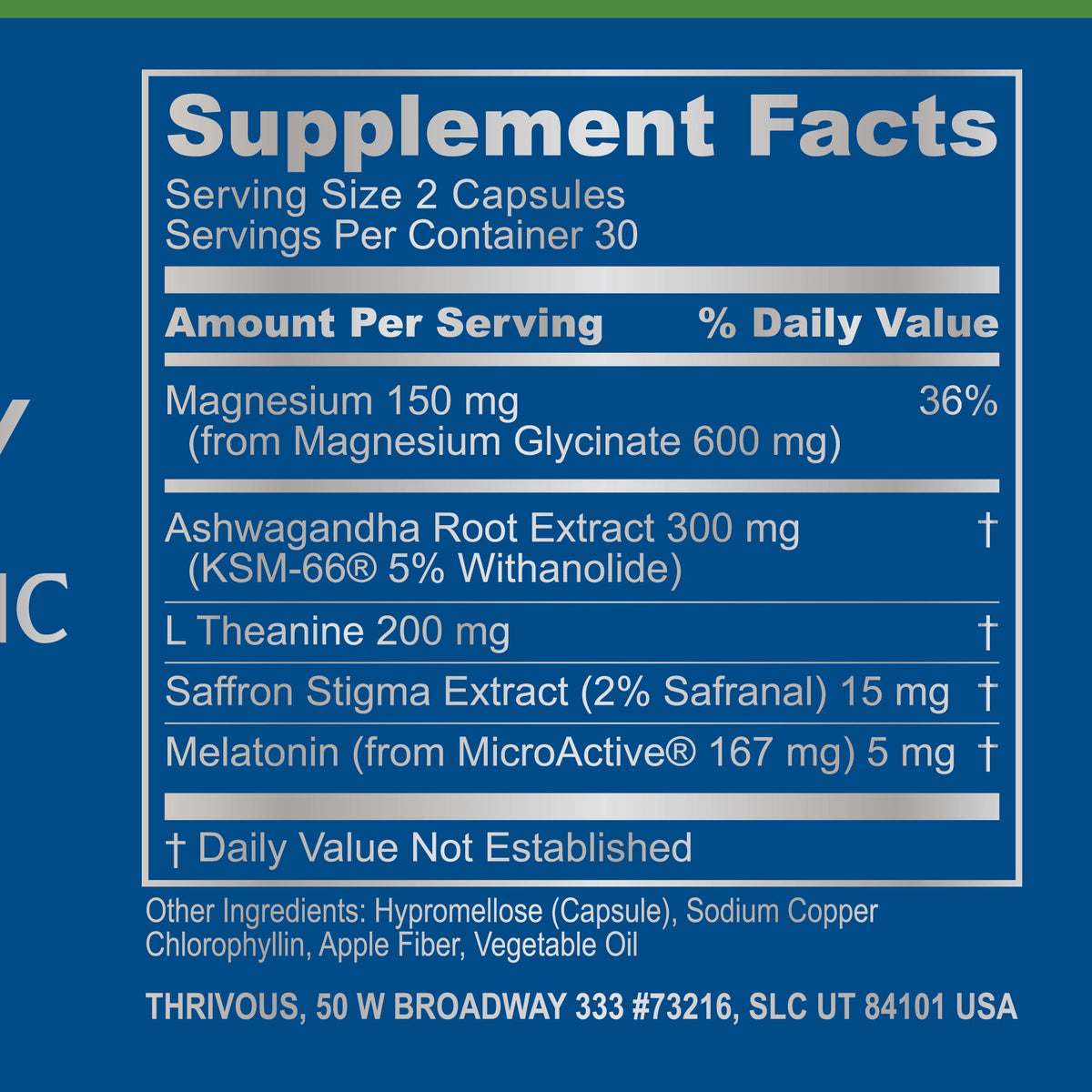 Bottle of Thrivous Clarity and Serenity Stack dietary supplement with label displaying the product name and branding.