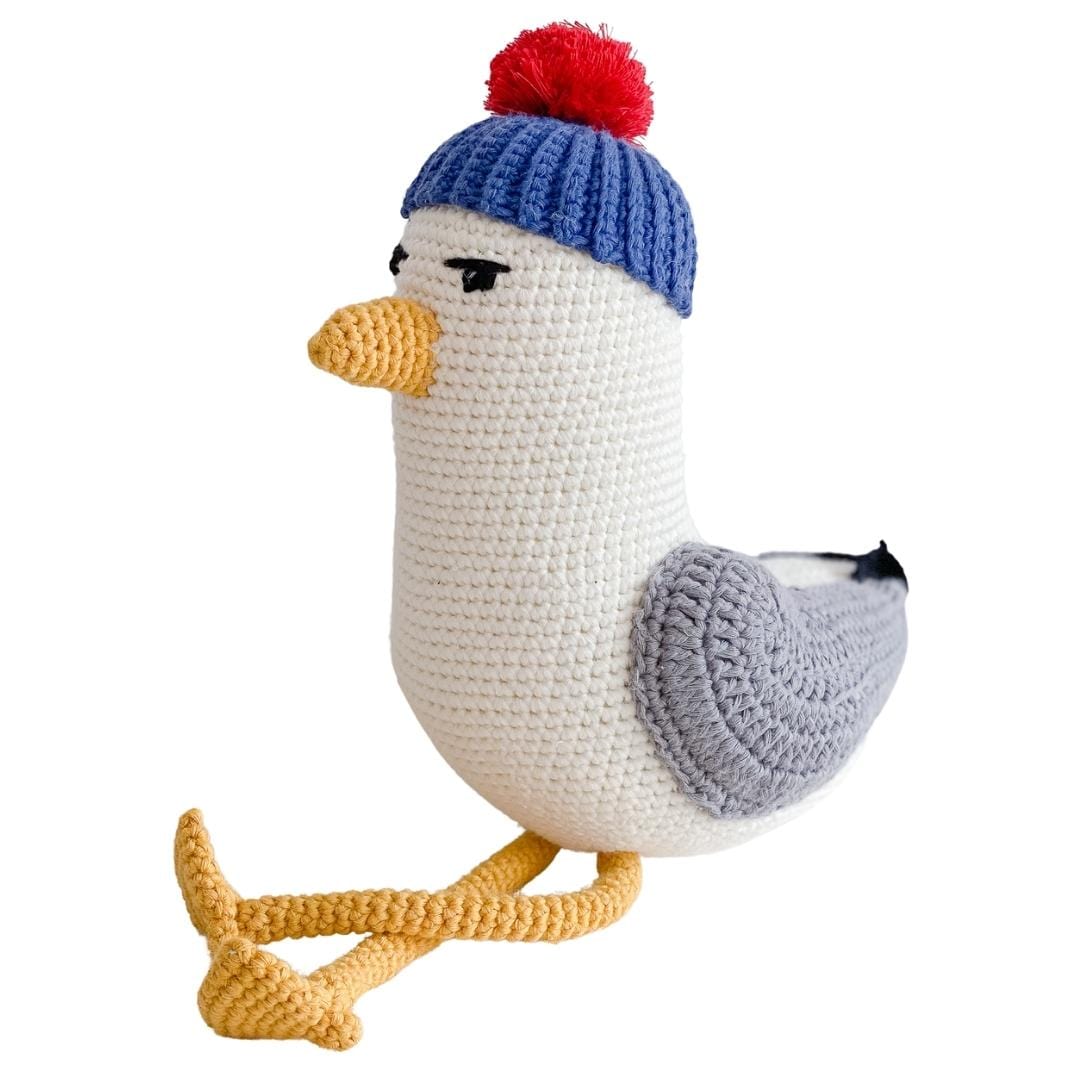 Handmade organic cotton Seth the Seagull stuffed animal by Bebemoss, soft and adorable bird toy for children.