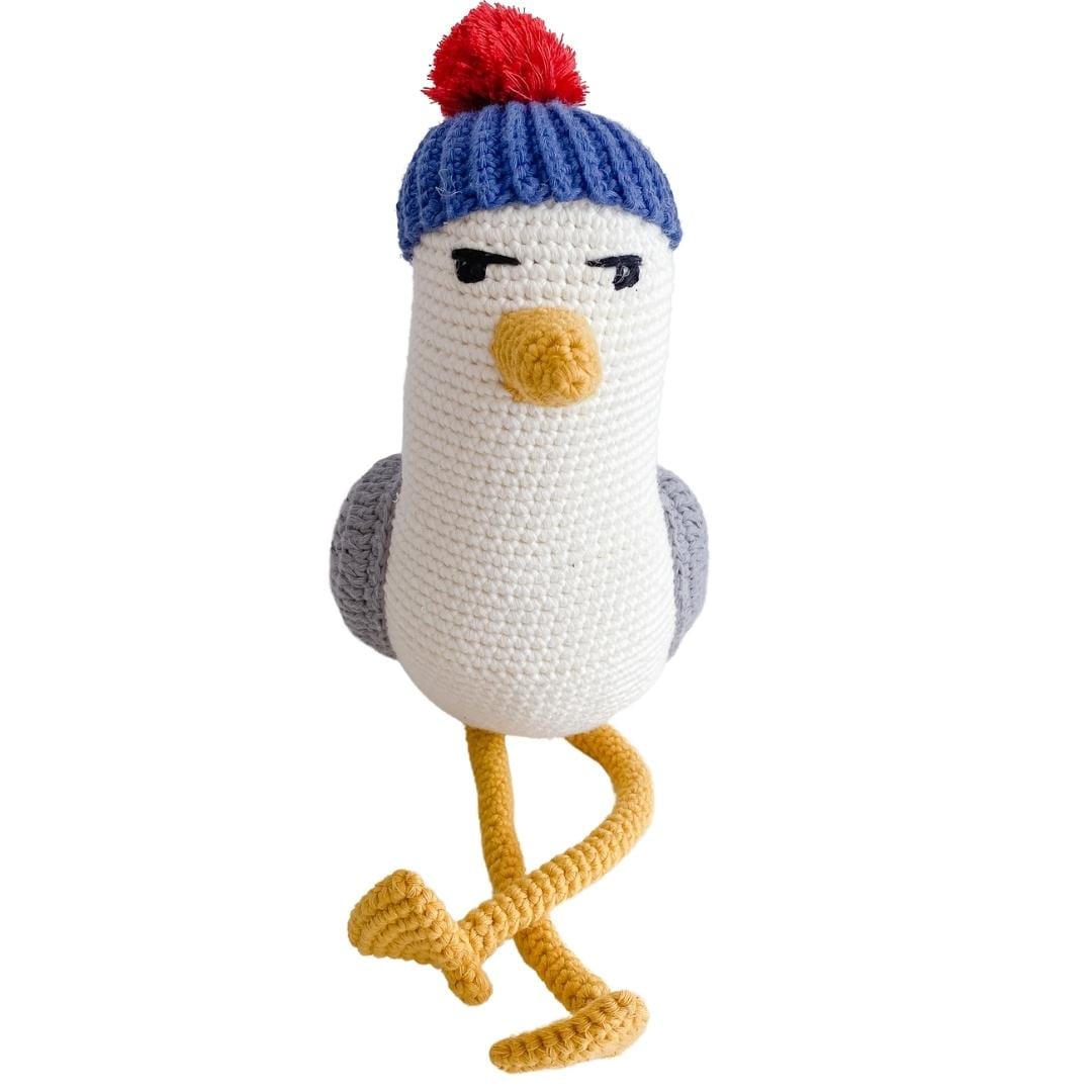 Handmade organic cotton stuffed animal Seth the Seagull by bebemoss.com, soft and cute bird toy for children.