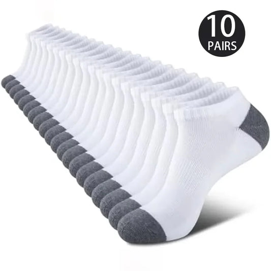 Set of 10 pairs of breathable, odor-proof low-cut solid color socks for outdoor activities, designed for comfort and sweat absorption.