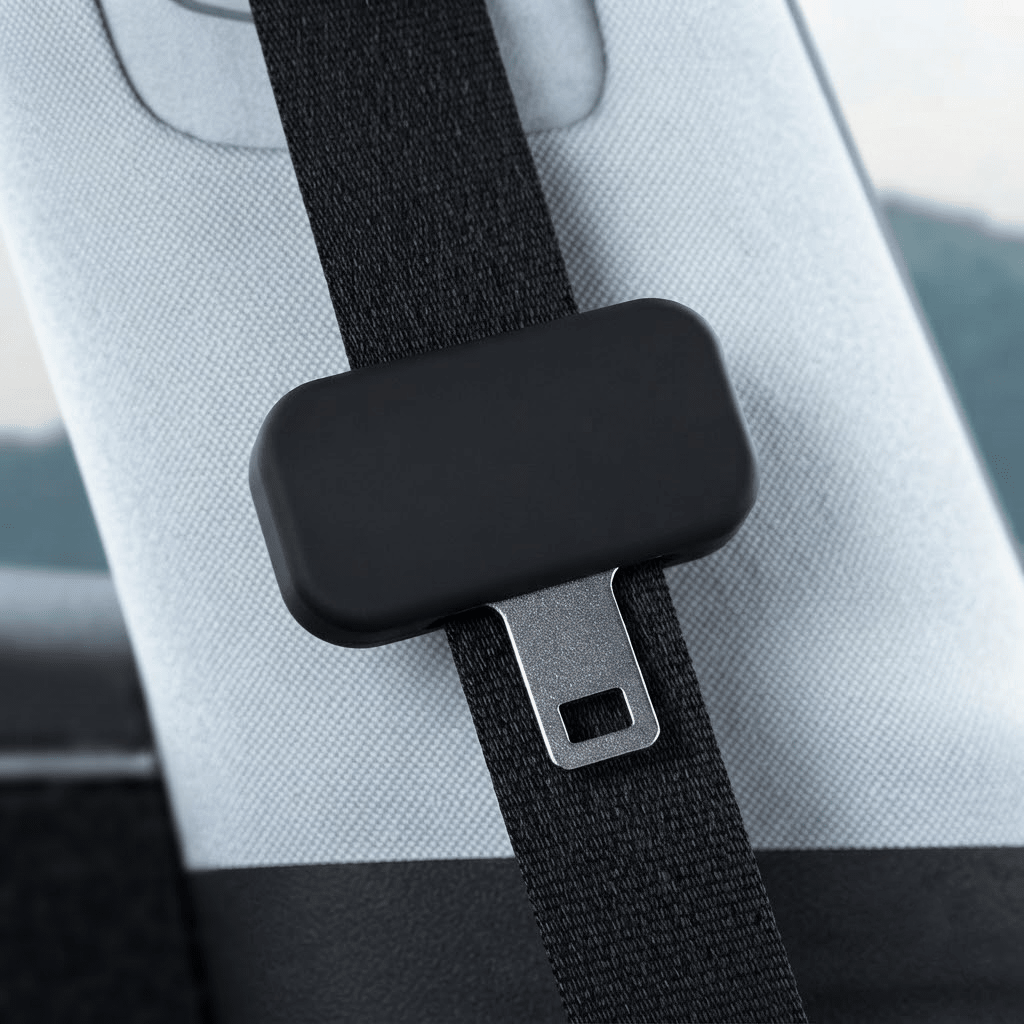 Silicone seat belt buckle cover set for Tesla Model Y Juniper and Model 3 Highland, protects and covers buckle area.
