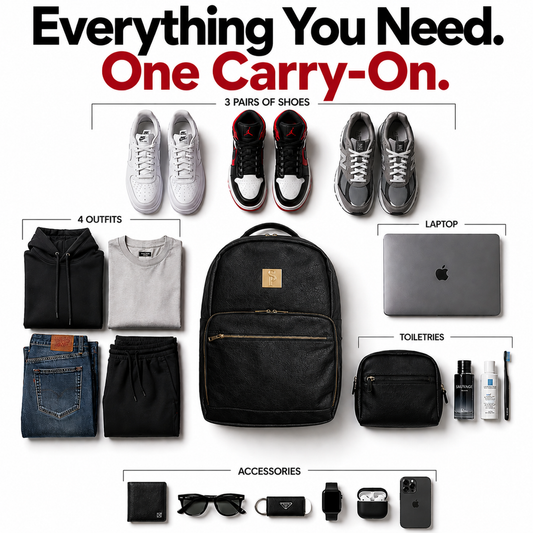 Black leather commuter bag by Sole Premise, showing a stylish, functional bag with adjustable shoulder strap and multiple compartments.