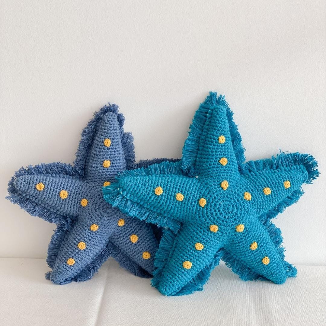 Handmade organic cotton starfish stuffed animal in lagoon blue, perfect for children, by Bebemoss.