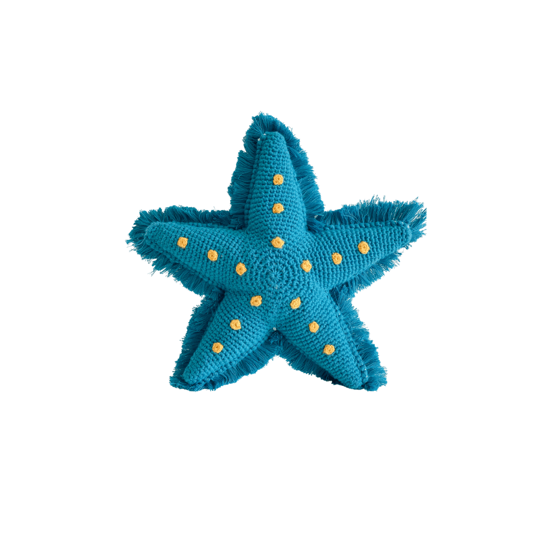 Handmade organic cotton starfish plush toy in lagoon blue, perfect for children and pet snuggling by Bebemoss.com