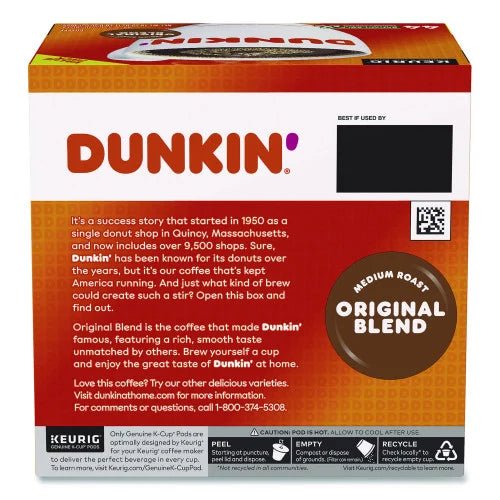 Dunkin Donuts Original Blend K-Cup Pods for Keurig, 0.37 oz, 44-count box, coffee capsules from Supplying Depot