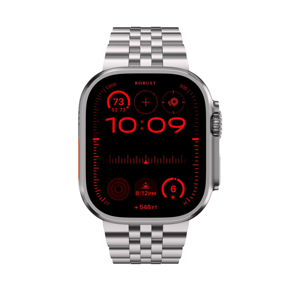 Close-up of Robust Titanium Band T05, a sleek and durable titanium ring with a smooth finish and modern design.