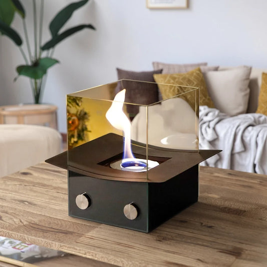8-inch portable tabletop fireplace by JHY DESIGN, gel and ethanol fuel, compact fire pit suitable for patios and outdoor spaces