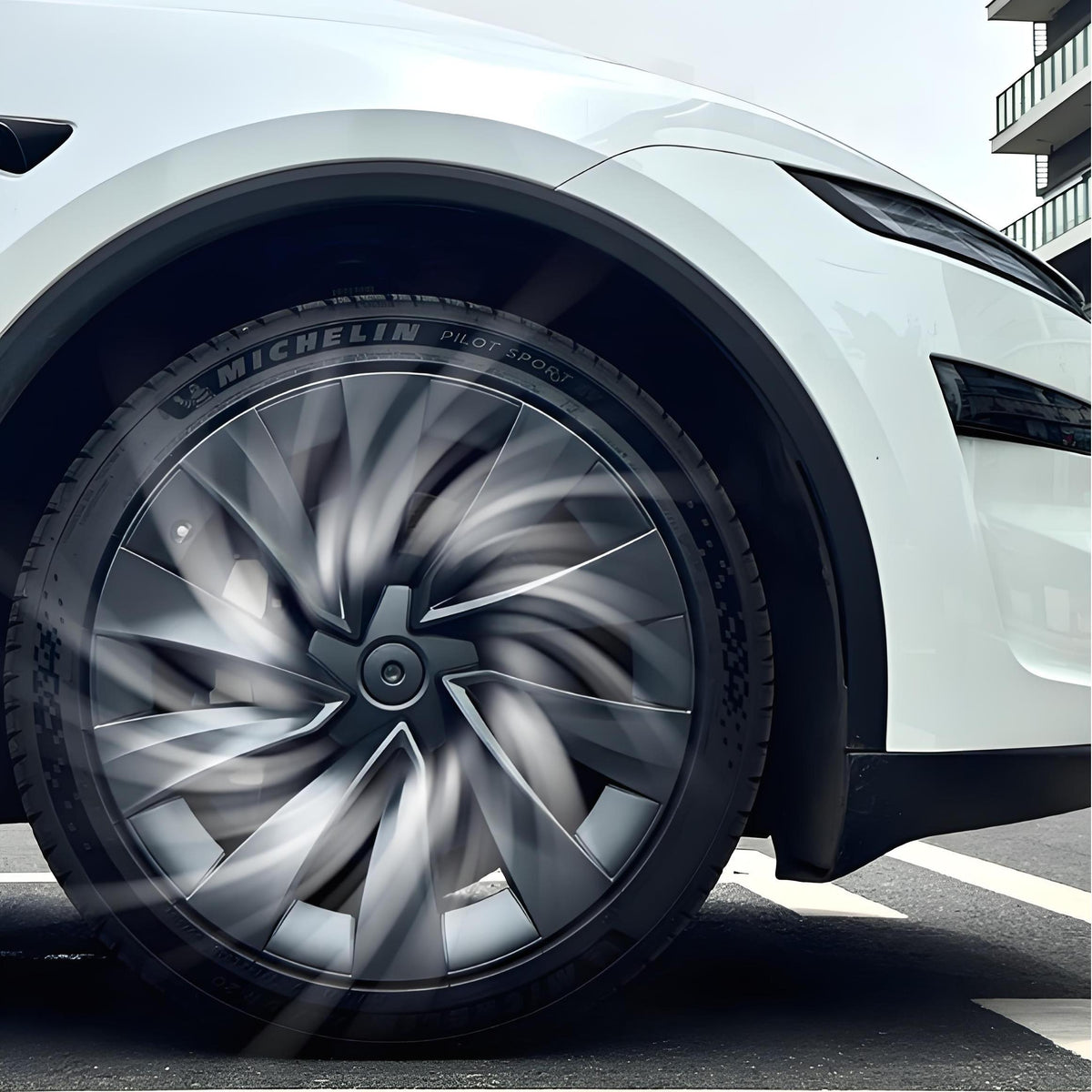 Tesla Model Y Juniper 20-inch Helix Wheel Covers by TESERY, stylish and durable wheel covers with a modern helix design.