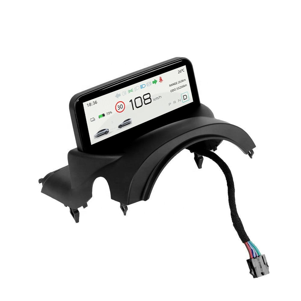 TESERY 4.6-inch mini dashboard display screen for Tesla Model 3 and Y showing car interface and controls