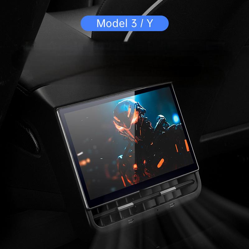 TESERY 8.66-inch Android rear entertainment display screen for Tesla Model Y and Model 3 dashboard entertainment system.