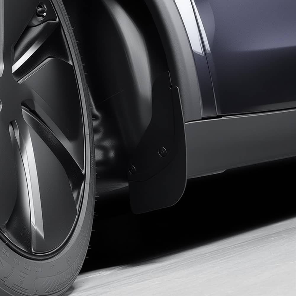 Tesery Hidden Mud Flaps for Tesla Model Y Juniper, invisible mud guard protecting the vehicle's sides from dirt and debris.
