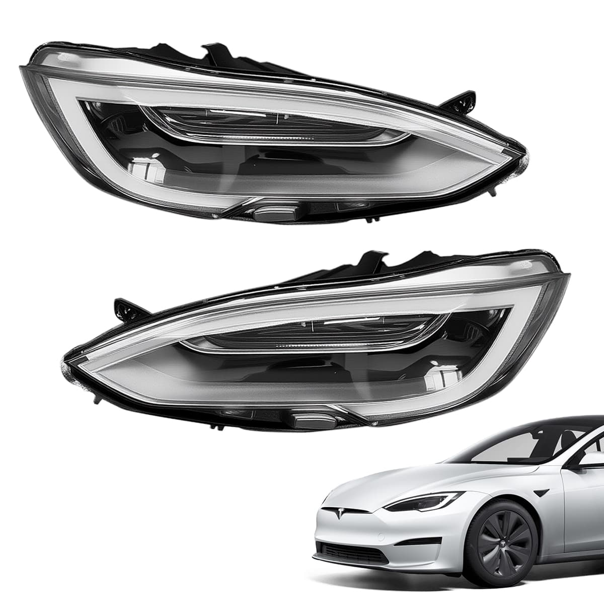 TESERY LED headlight assembly for Tesla Model S (2016-2022), front light accessory with clear lens and modern design.