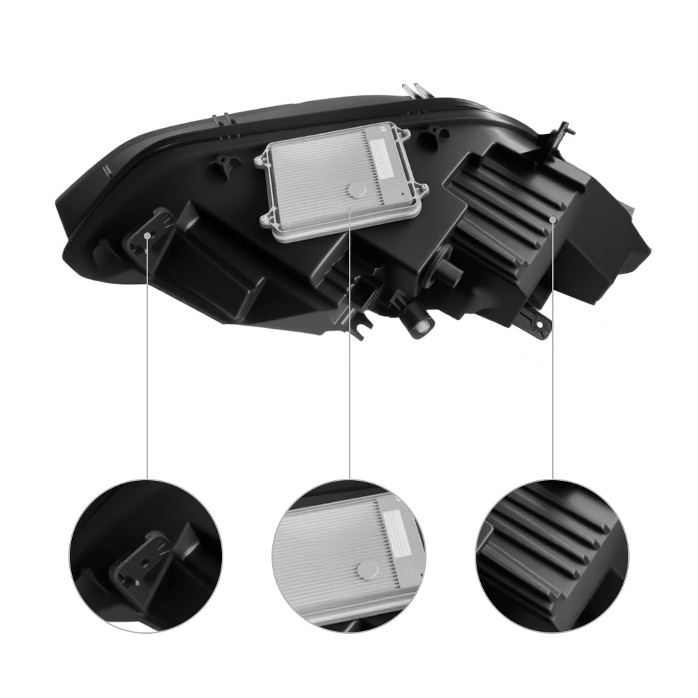 Tesla Model X LED headlight replacement by Tesery, showing the bright, modern automotive light accessory for Model X (2016-2023).