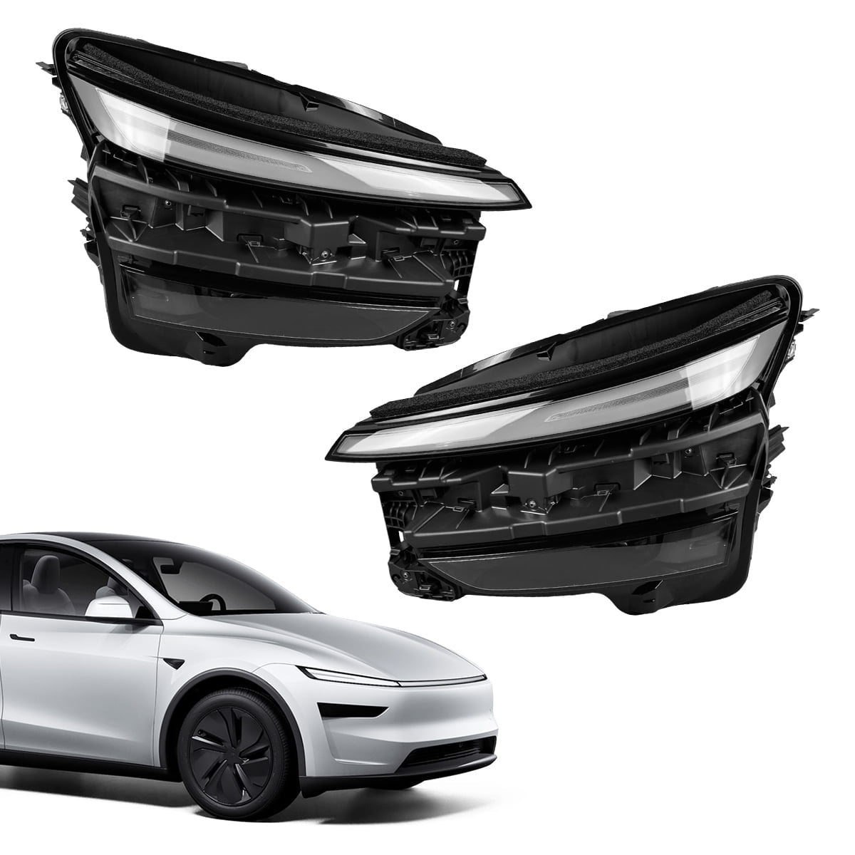 Tesla Model Y Juniper LED headlight replacement by Tesery, showcasing the bright, modern automotive light accessory.