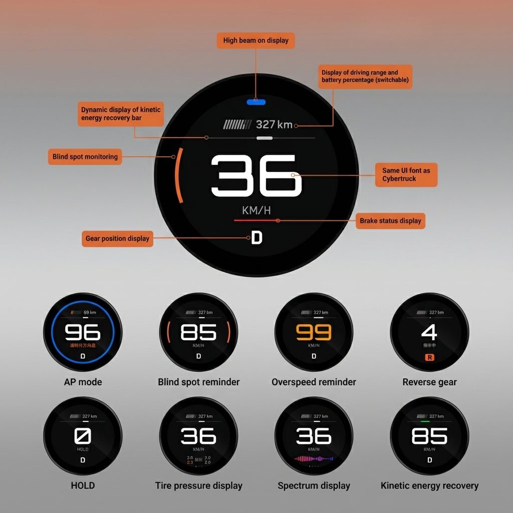 Tesla Model Y and Model 3 Highland TITA Pro HUD OLED magnetic dashboard display showing speed and navigation data.