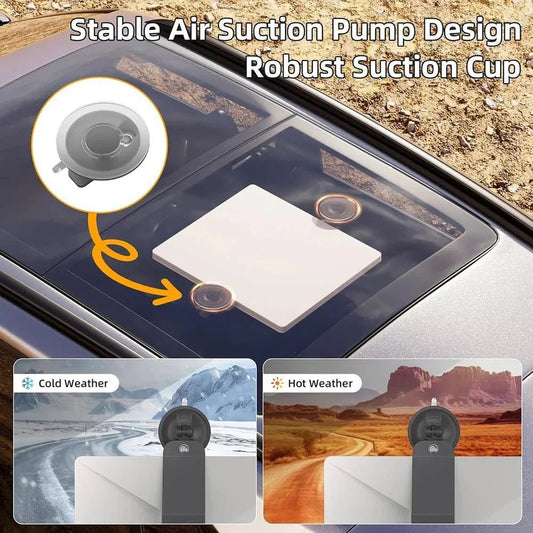Starlink Mini Suction Cup Mount attached to a car window, designed for secure installation on sunroofs and car surfaces.