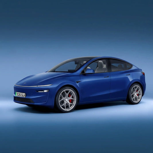 Tesla Model 3/Y/S Tesery star-spoke hybrid forged wheels showing sleek, lightweight alloy design with a glossy finish