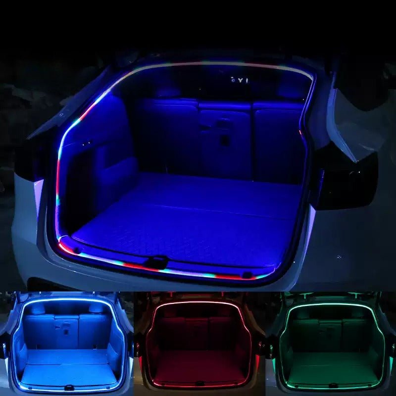 Tesla Model 3 Highland and Model Y Juniper trunk ambient lighting by TESERY, showcasing sleek interior illumination.