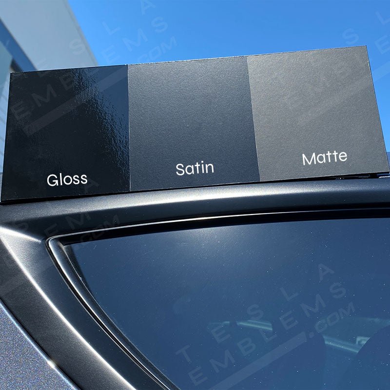 Set of three 3M gloss black Tesla steering wheel trim decals for Model 2026+ refresh, made by Tesla Emblems.