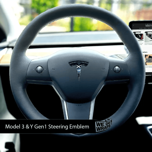 Tesla Emblems SpaceX Tesla steering wheel wrap decals for MY 2019-2025, set of 4, designed for full trim customization.