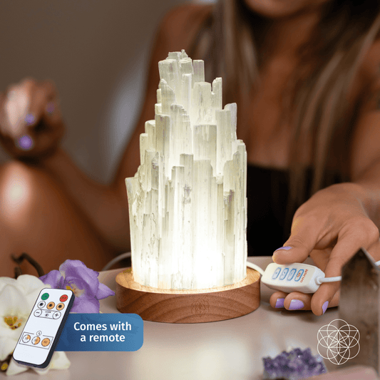 Selenite lamp by Conscious Items, 2-pound healing night light with a natural, polished crystal appearance