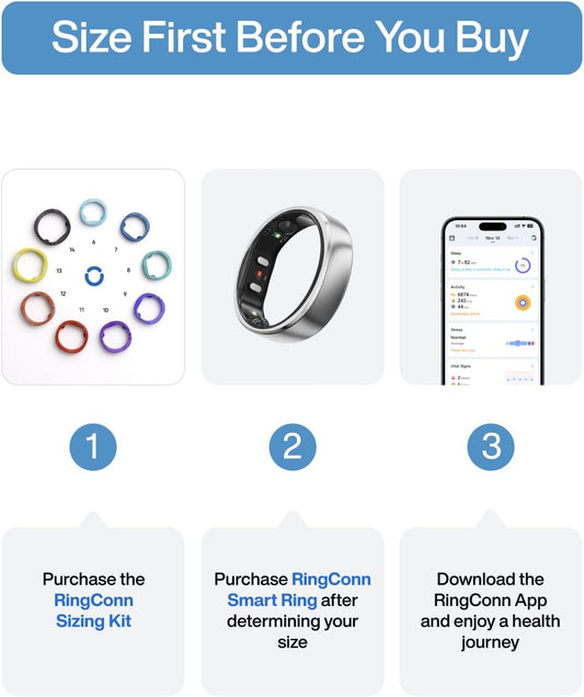 RingConn Gen 2 Air smart ring sizing kit by The Digital Health Store for accurate measurement of perfect ring size.