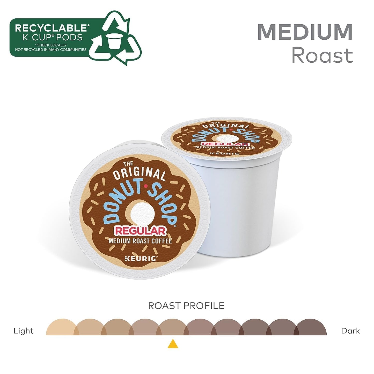 Box of 96 The Original Donut Shop Regular Keurig K-Cup pods with medium roast coffee for single-serve brewing.